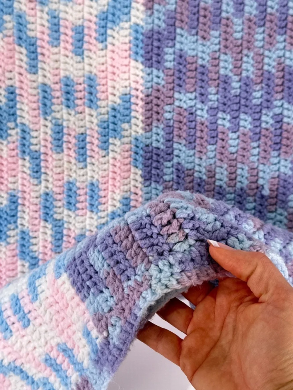Handmade Baby Crochet Blanket Reversible Pastel Nursery Throw 40x52